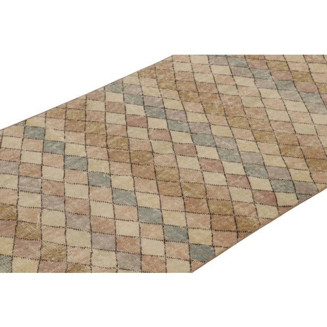 Rug & Kilim Vintage Distressed Runner Rug, Multicolor Diamond Geometric Pattern - Rug & Kilim For Sale - Image 4 of 8
