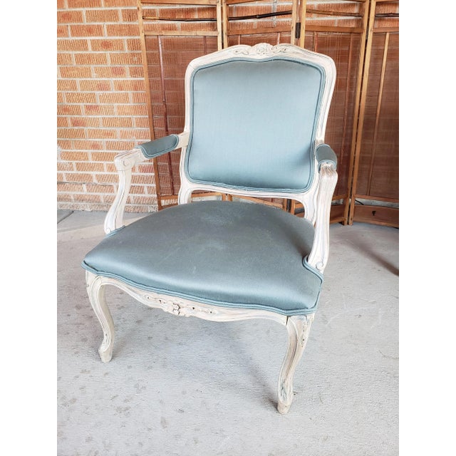 1950s Vintage Louis XV Style Armchair in Blue Gray Fabric For Sale - Image 12 of 12