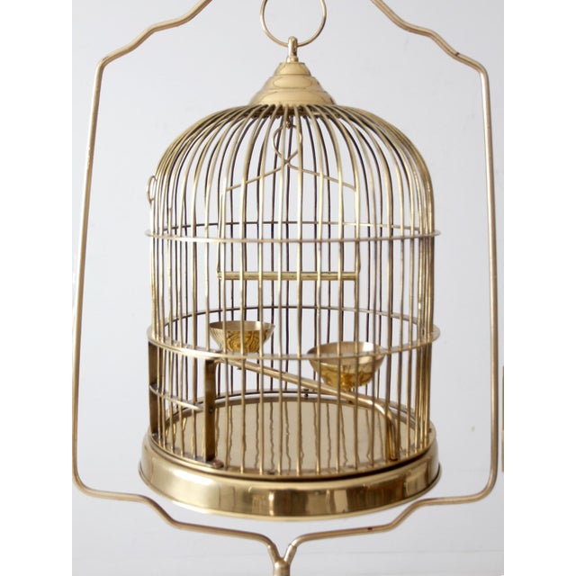 Metal Vintage Brass Bird Cage With Stand For Sale - Image 7 of 12
