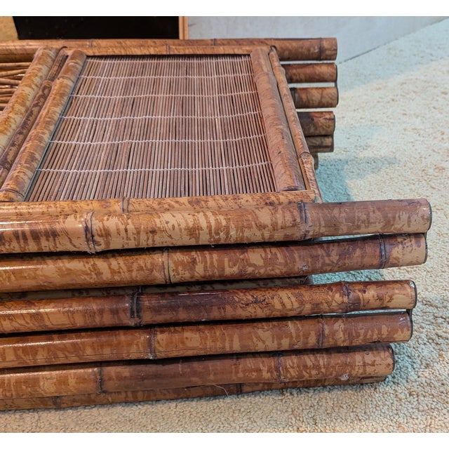 Chestnut Vintage 6-Panel Bamboo Rattan Folding Room Divider Screen Arched Fan Top 1970's For Sale - Image 8 of 10