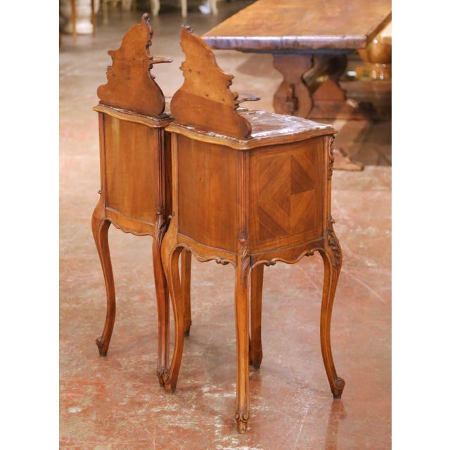 Pair of Early 20th Century French Louis XV Walnut Nightstands With Marble Tops For Sale - Image 13 of 13
