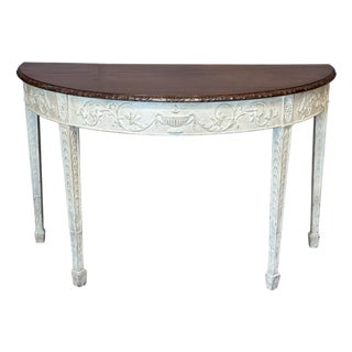 18th Century George III Grey-Painted Mahogany Demilune Console For Sale