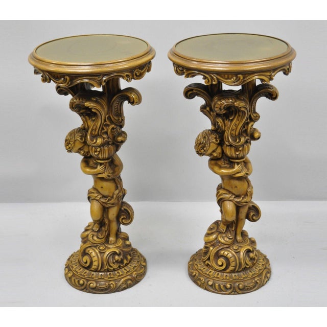 Vintage Mid Century French Rococo Style Cherub Angel Side Tables A