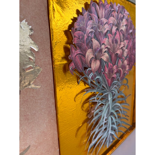 Gold Mixed Media Quadriptych Basilius Beslers’ Lilium Cruentum Polyanthos in Gold Wood Frame For Sale - Image 8 of 12