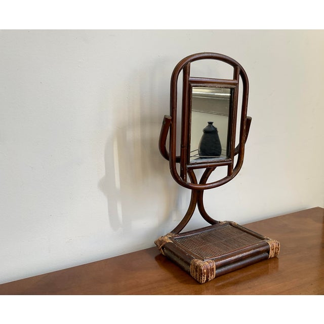 Vintage Italian Style Rattan & Bentwood Bamboo Vanity Tabletop Mirror For Sale - Image 13 of 18
