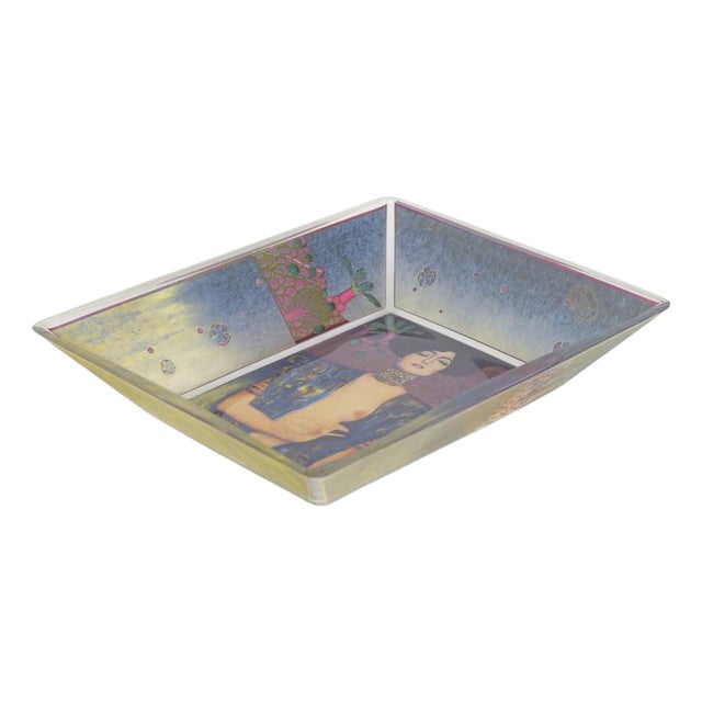 Rectangular Glass Bowl with Gustav Klimts Judith I Motif by Goebel, 1980s For Sale