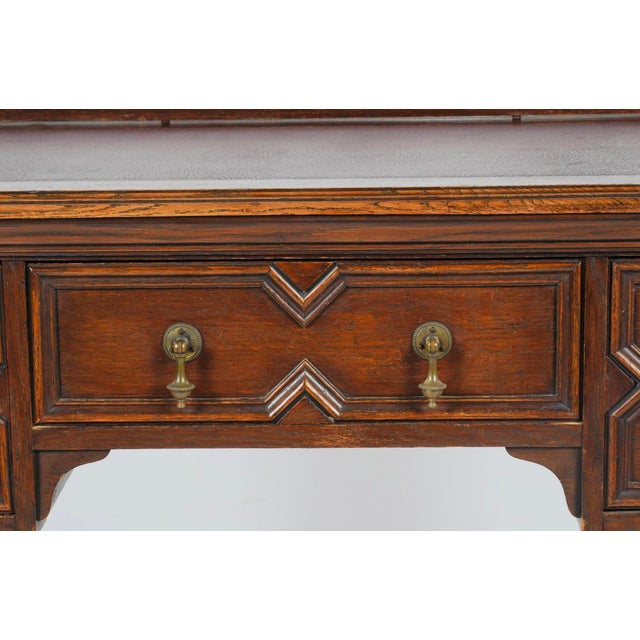 Antique Barley-Twist Oak Writing Desk With Burgundy Leather Top, Jacobean Revival Circa 1890 For Sale In Los Angeles - Image 6 of 8