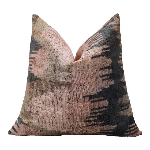 The Abstract Landscape Painterly Silk Velvet Pillow - Dusty Rose & Charcoal 20x20 For Sale