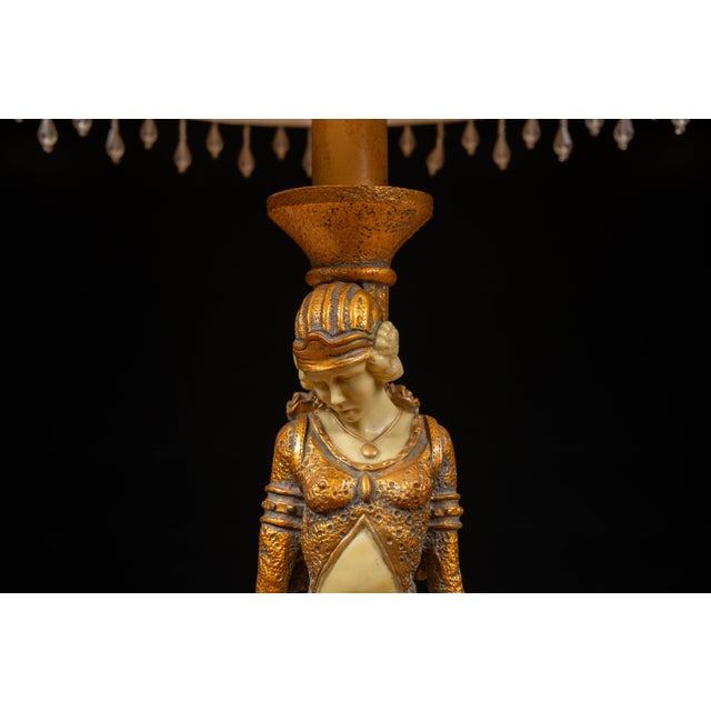Late 20th Century Late 20th Century Art Deco Revival Chryselephantine Style Figural Lamp For Sale - Image 5 of 11