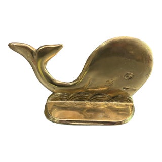 1970s Vintage Brass Whale Bookend For Sale