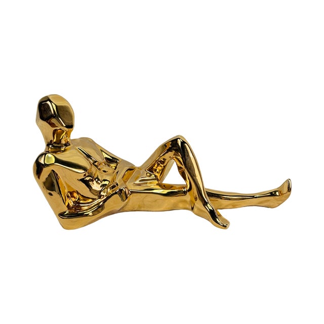 A rare gold finished ceramic sculpture by Jaru Pottery. Cubist Style. Marked "Jaru" on bottom.