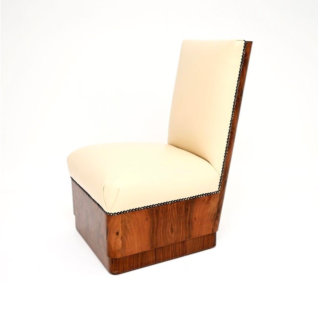 Art Deco Walnut and Leather Side Chair, 1930 For Sale - Image 3 of 11