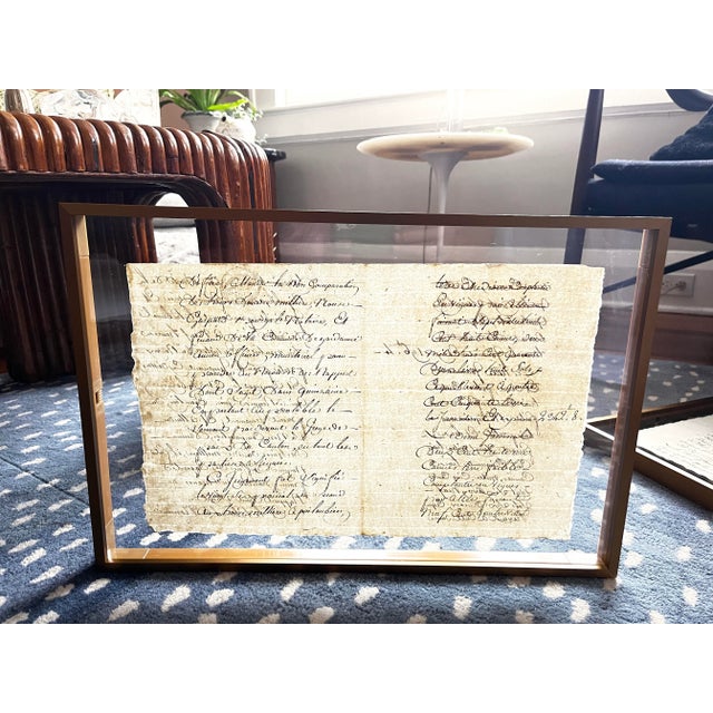 Antique Early 19th Century French Vineyard Calligraphy Contract on Parchment in Floating Frames - a Pair For Sale - Image 4 of 10