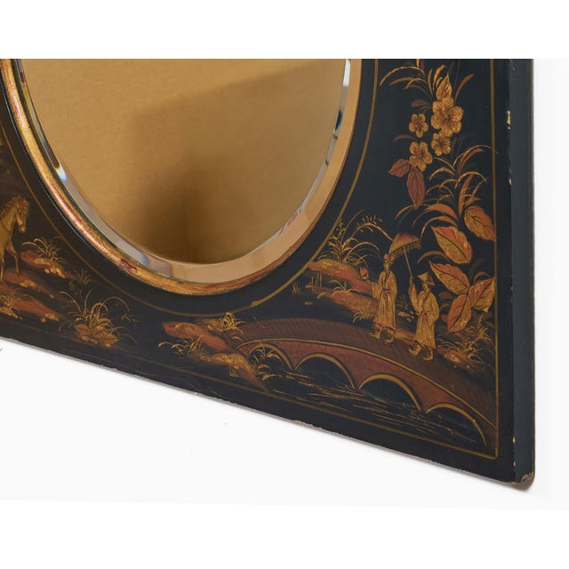 Chinoiserie Ebonized Two-Tiered Pagoda Topped Mirror For Sale In Boston - Image 6 of 8