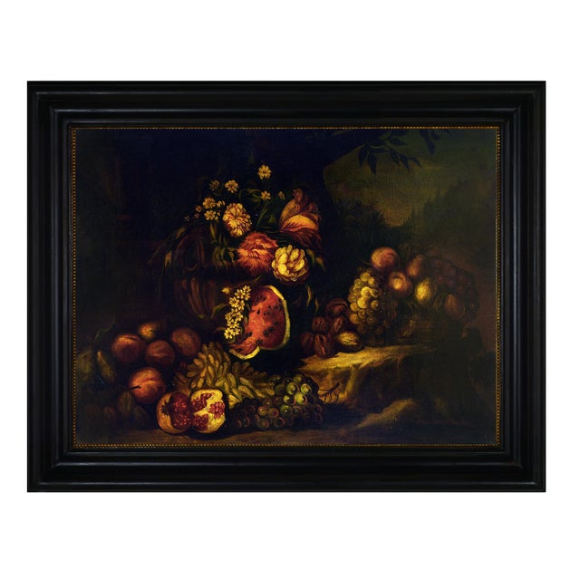 Black Jean-Louis Chardin, French Still Life with Fruit, 1960s, Oil on Canvas For Sale - Image 8 of 8