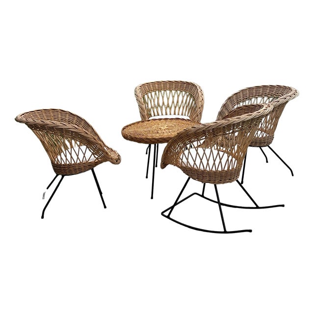 Vintage Rattan Garden Set, 1960s, Set of 5 For Sale