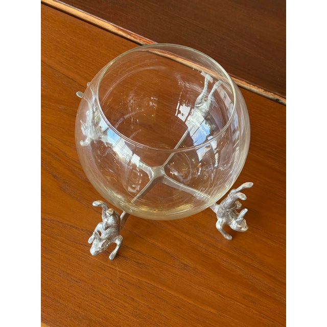 1990s Vintage Arthur Court Glass Bowl on Silver Rabbit Stand For Sale - Image 5 of 7
