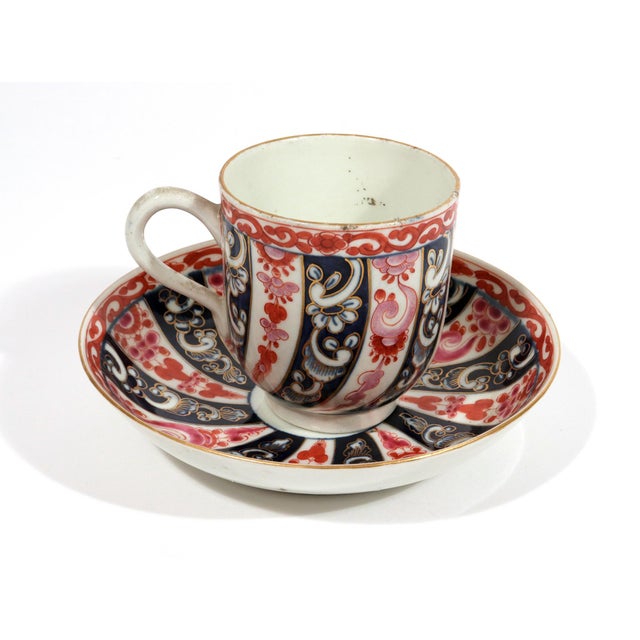 First Period Worcester Porcelain Queen Charlotte Pattern Large Coffee Cup and Saucer This rare and unusually large First...