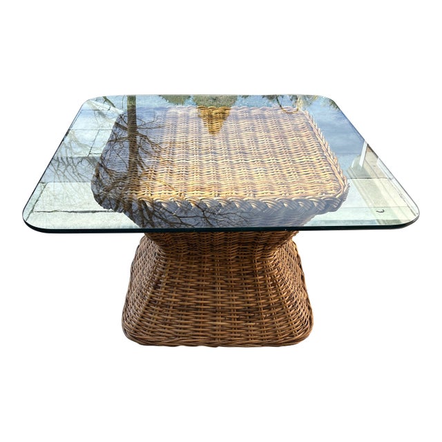 1970s Wicker Maguire Style Hour Glass Coffee Table For Sale