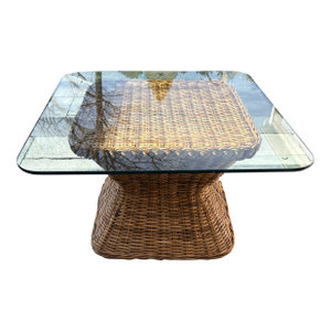 1970s Wicker McGuire Style Hour Glass Coffee Table