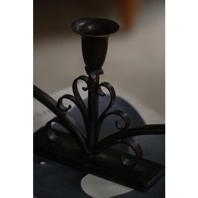 Early 20th Century Art Deco Danish Metal Three-Arm Candelabra, 1930s, Set of 2 For Sale - Image 13 of 18