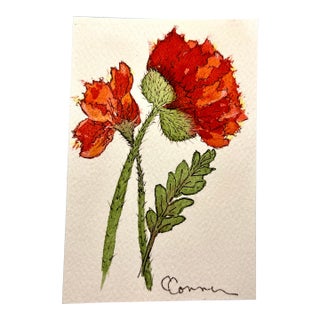 Watercolor Poppy Buds Painting Giclee Print For Sale