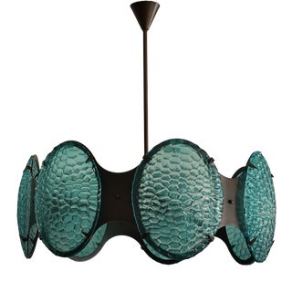 Mid-Century Italian Round Murano Glass and Bronze Chandelier, 2000s For Sale