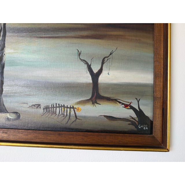 1969 Vintage Geho Surrealist Landscape Oil Painting, Framed For Sale - Image 9 of 11