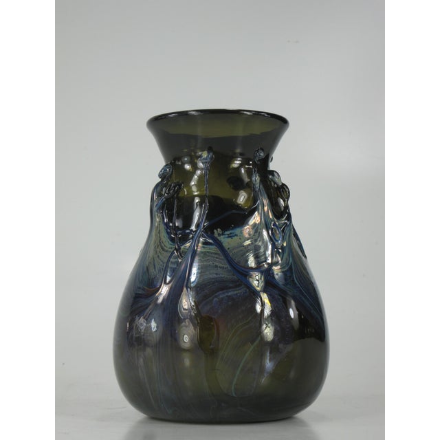 1940s Art Glass Vase Blue Hand Made & Mouth Blown Art Nouveau Style For Sale - Image 16 of 16
