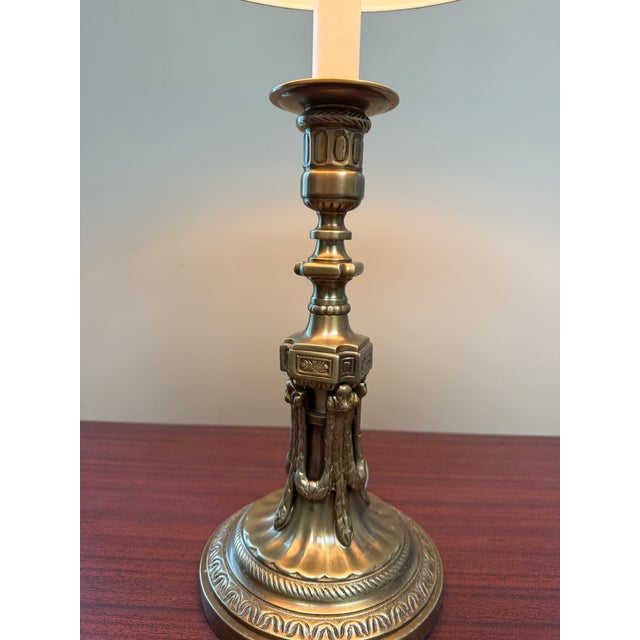 Neoclassical Solid Brass Table Lamp With Ivory Parchment Shade For Sale - Image 4 of 8