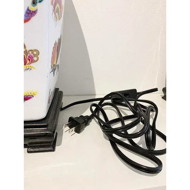 Asian Butterfly Pattern Porcelain Table Lamp For Sale In New York - Image 6 of 7