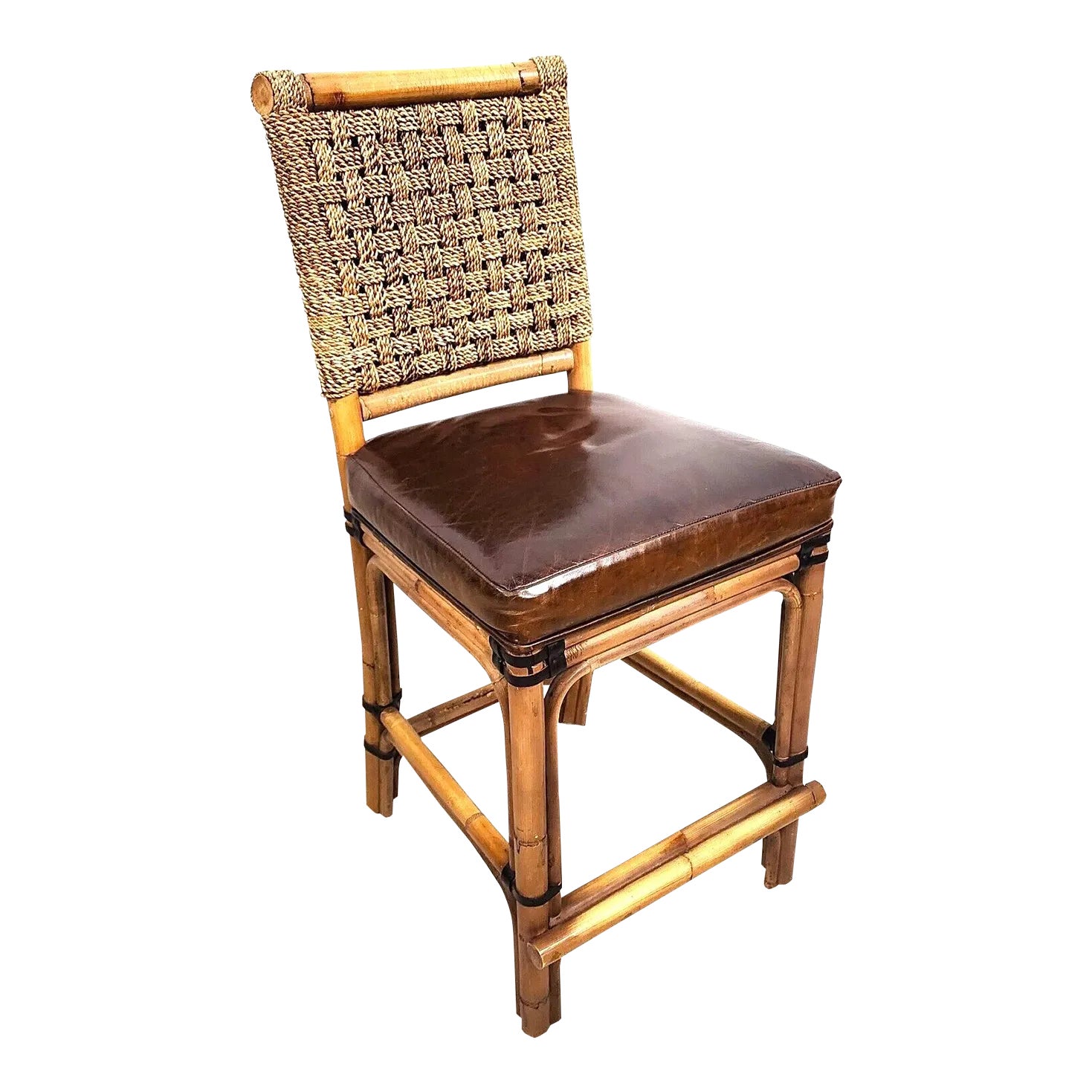 Bamboo Counter Stool Rattan & Braided Rope by Palecek | Chairish