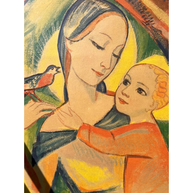 Symbol of Love & Protection, Original Signed Painting by Heinrich Windelschmidt , Madonna and Child, Mid20th century,...