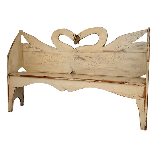 Hand Painted Swan Bench For Sale