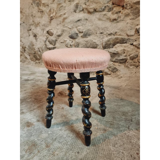 19th Century Napoleon III Stool with Painted Legs & Pink Upholstered Seat For Sale - Image 10 of 15