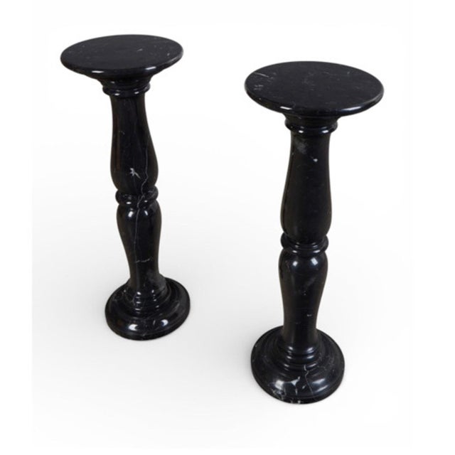 1980s Pair Nero Marquina Marble Pedestals For Sale - Image 5 of 5
