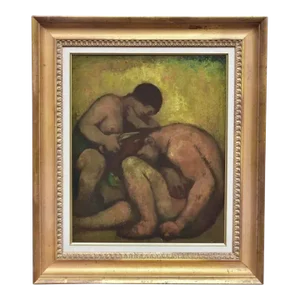 Circa 1930 Art Deco Samson and Delilah Oil Painting by Eugene Higgins, Framed