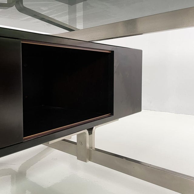 Italian Modern Black Wood, Steel and Smoked Glass Desk from Formanova, 1970s For Sale - Image 14 of 18