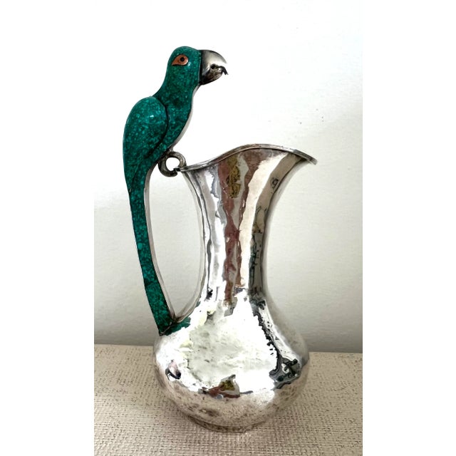Metal Mid Century Los Castillo Silver Plate Pitcher With Parrot For Sale - Image 7 of 7