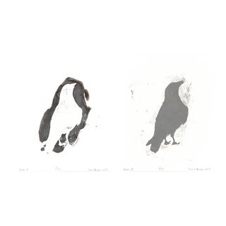 Raven 04-05 Original Abstract Paintings by Carrie Bergey, White Black Grey Buff - Set of 2 For Sale