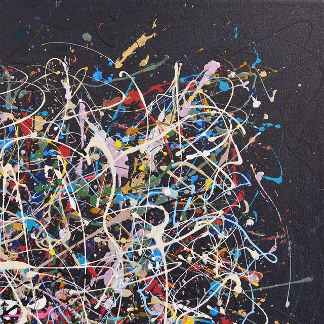Textile Cosmic Soup - Original Large Abstract Expressionist Drip Acrylic Painting For Sale - Image 7 of 9