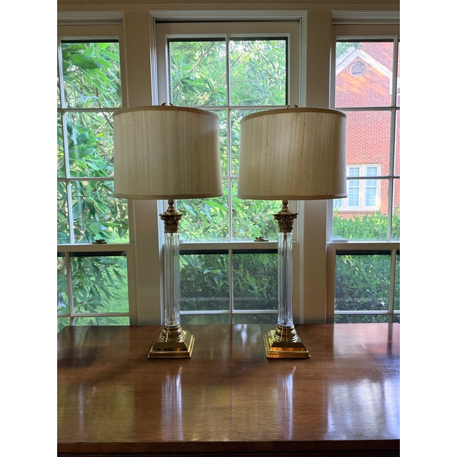 Pair of Remington Crystal Column Lamps For Sale - Image 10 of 12