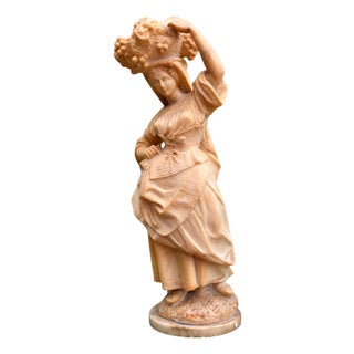 European School Artist, Sculpture of Lady with a Floral Headdress, 19th Century, Carrara Marble For Sale