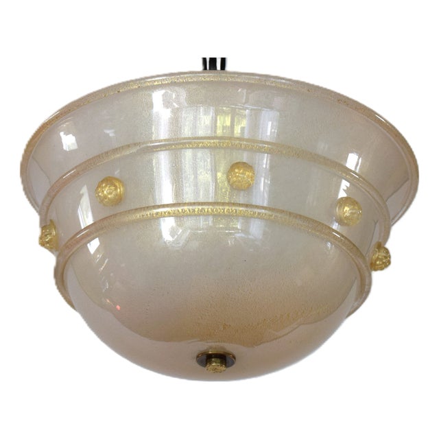 Mouth-Blown Opalescent Glass and Gold Leaf Pendant Lamp from Barovier & Toso, 1960s For Sale
