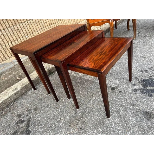 Brown Mid 20th Century Danish Rosewood Nesting Tables by Bent Silberg Mobler - Set of 3 For Sale - Image 8 of 13