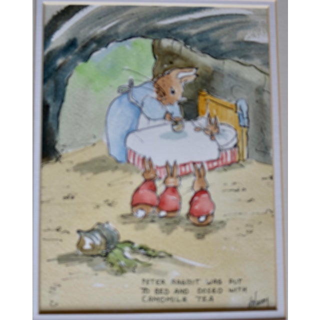 Peter Rabbit Scene Original Watercolor by Anne Murray. Painting is an original by UK artist, Anne Murray. Unframed, Matted...