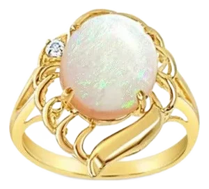 Solitaire Opal Ring 14k Yellow Gold, Size 7