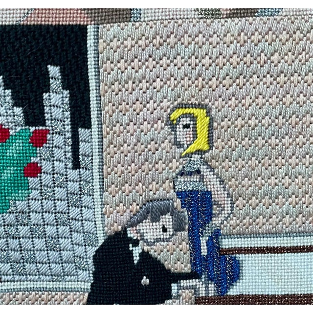 1980s Vintage Framed Embroidered Party People Portraiture For Sale In Baltimore - Image 6 of 12
