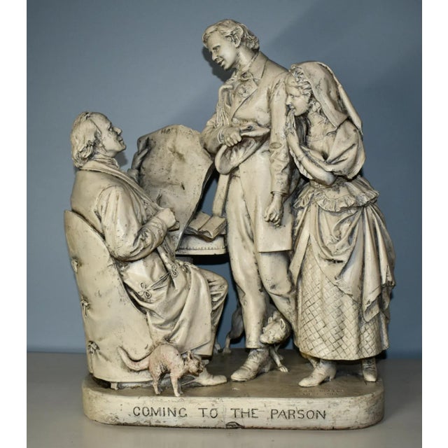 John Rogers Plaster Statue Sculpture Antique Coming to the Parson Patented 1870 For Sale - Image 12 of 12