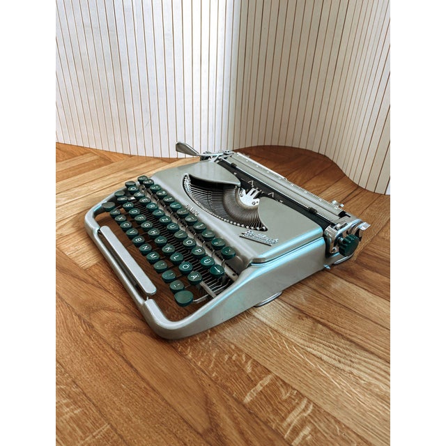 Metal Metallic Green Brillant Junior Typewriter with Zippered Case by Groma for Neckermann, Germany, 1950s For Sale - Image 7 of 13